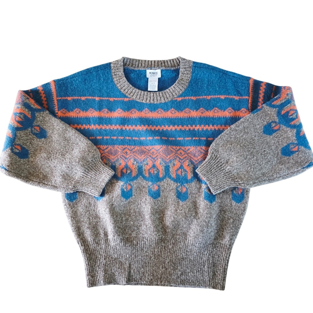 Monroe & Main Womens Size M Blue Orange‎ Fair Isle Knit Sweater NEW 80's Look